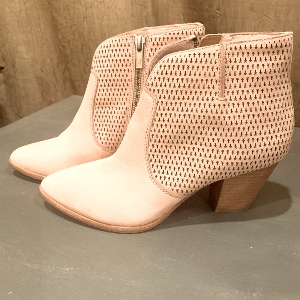 Frye Pink Perforated Leather Ankle Booties